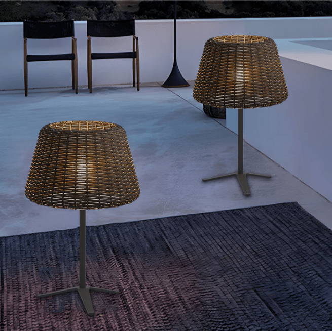 Rattan Dome Outdoor Floor Lamp — Stainless Steel, Open-Top Design, Stake Mount, LED, IP65, 5W