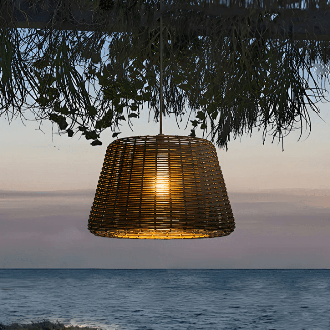 Rattan Dome Outdoor Floor Lamp — Stainless Steel, Open-Top Design, Stake Mount, LED, IP65, 5W