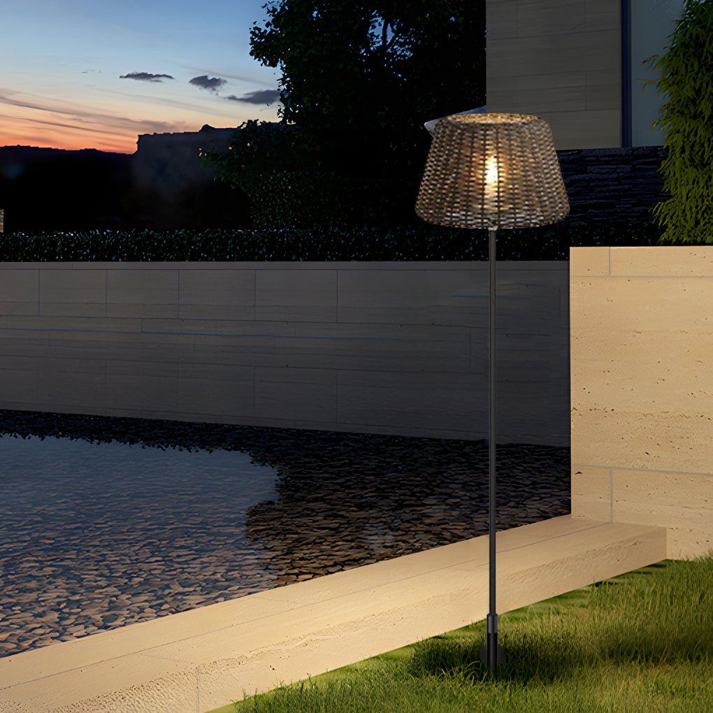 Rattan Dome Outdoor Floor Lamp — Stainless Steel, Open-Top Design, Stake Mount, LED, IP65, 5W