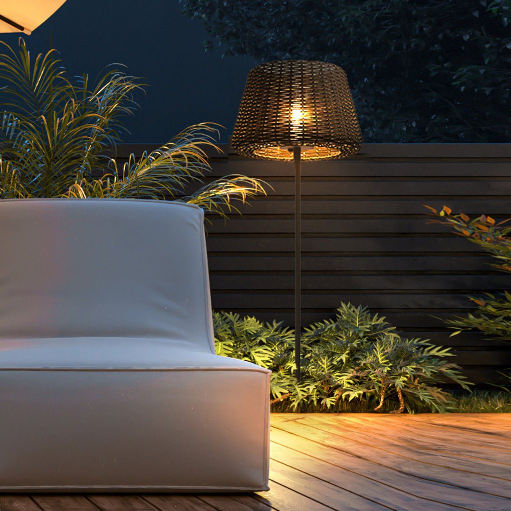 Rattan Dome Outdoor Floor Lamp — Stainless Steel, Open-Top Design, Stake Mount, LED, IP65, 5W