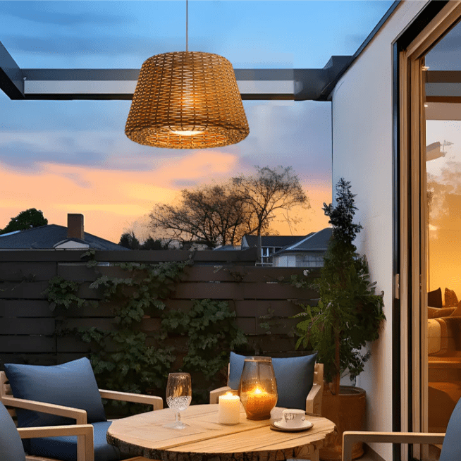 Rattan Dome Outdoor Floor Lamp — Stainless Steel, Open-Top Design, Stake Mount, LED, IP65, 5W