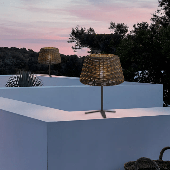 Rattan Dome Outdoor Floor Lamp — Stainless Steel, Open-Top Design, Stake Mount, LED, IP65, 5W