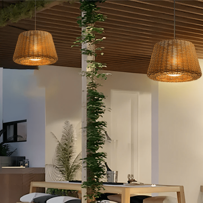 Rattan Dome Outdoor Floor Lamp — Stainless Steel, Open-Top Design, Stake Mount, LED, IP65, 5W