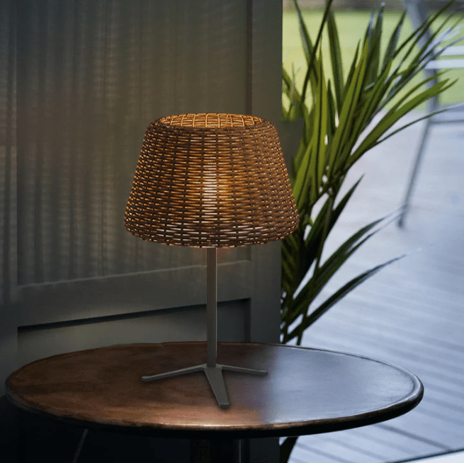 Rattan Dome Outdoor Floor Lamp — Stainless Steel, Open-Top Design, Stake Mount, LED, IP65, 5W