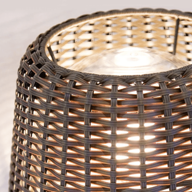 Rattan Dome Outdoor Floor Lamp — Stainless Steel, Open-Top Design, Stake Mount, LED, IP65, 5W