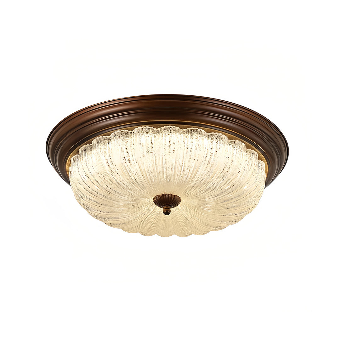 Pumpkin Dome Flush-Mount Ceiling Light — Walnut Iron Frame, Prismatic Glass, 3-Step Dimming, LED, 15"–23" Sizes