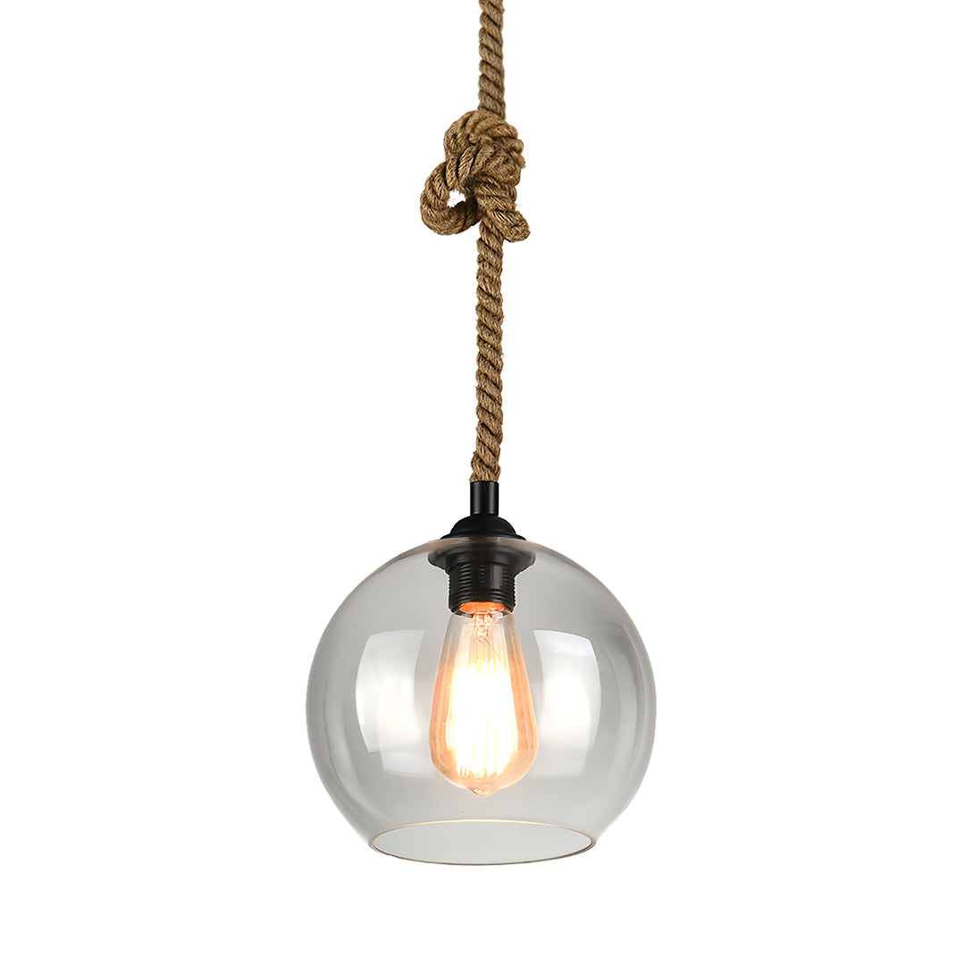 Minimalist Retro Hemp Rope Mini Pendant — Hand-Blown Glass, E27, 5W Warm Light, 1-Light