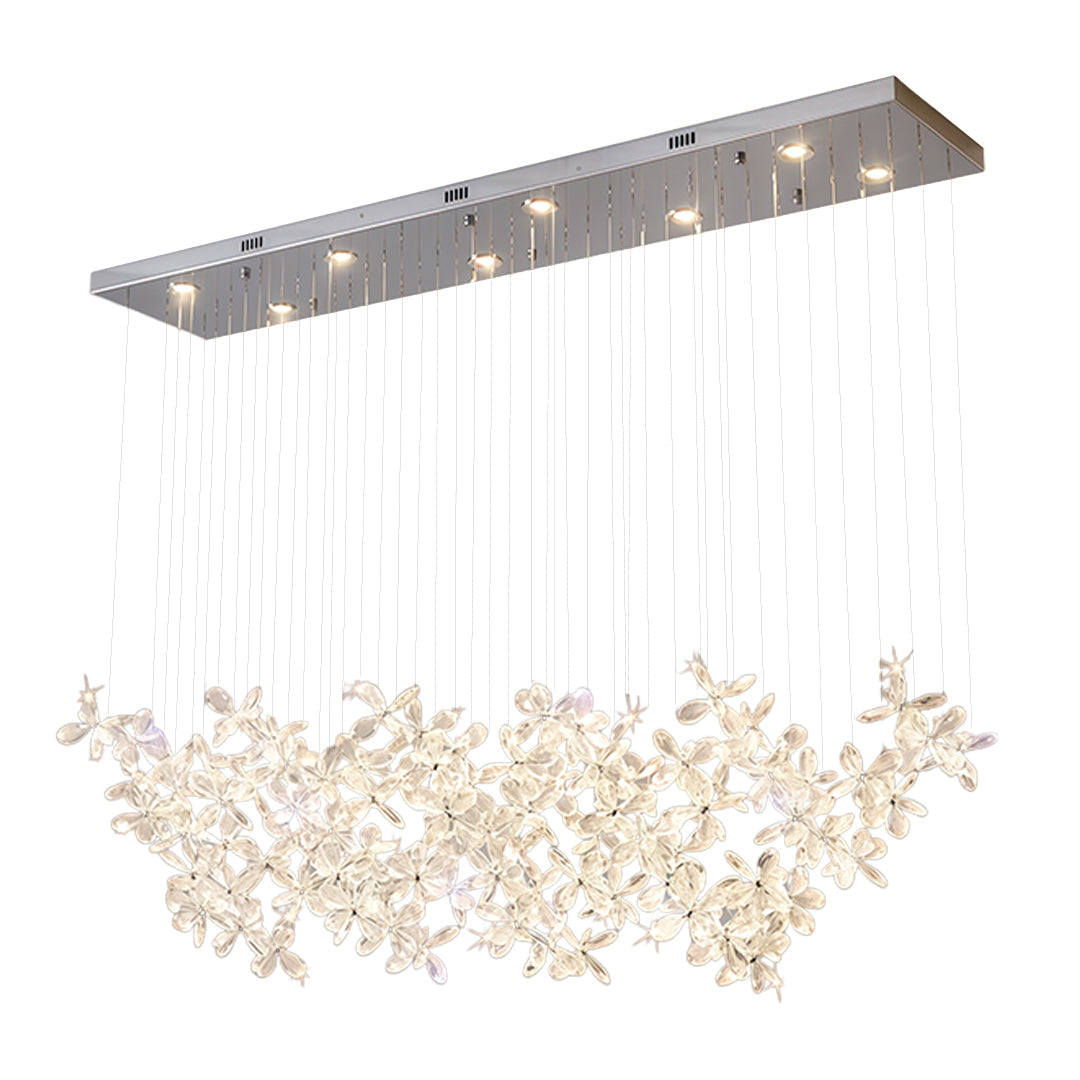 Crystal Flower Island Chandelier — Chrome Stainless Steel, 30W LED, 3-Step Dimming, 39.4" Wide