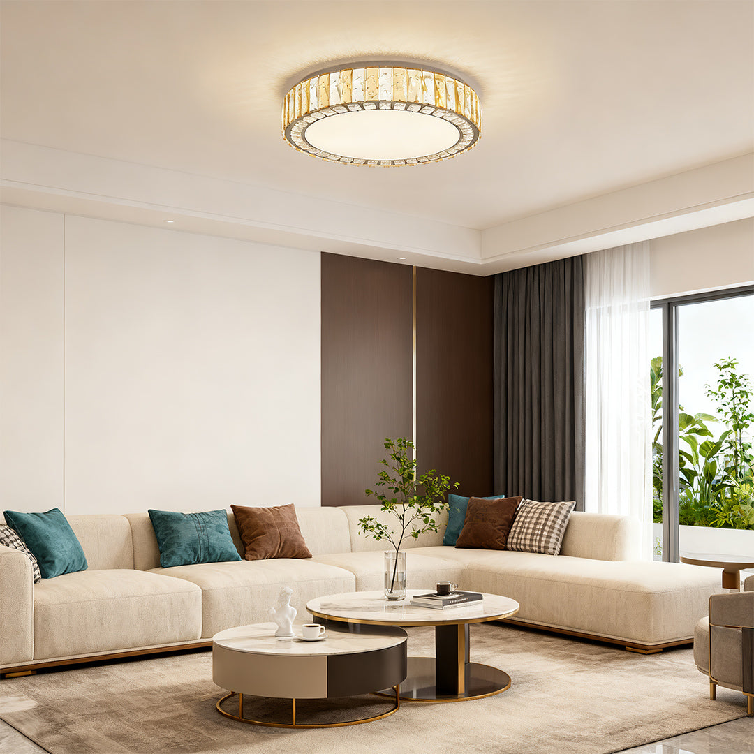 Crystal LED Flush-Mount Ceiling Light — Stainless Steel, Round / Square / Rectangle, 3-Step Dimming (3000K / 4500K / 6000K)