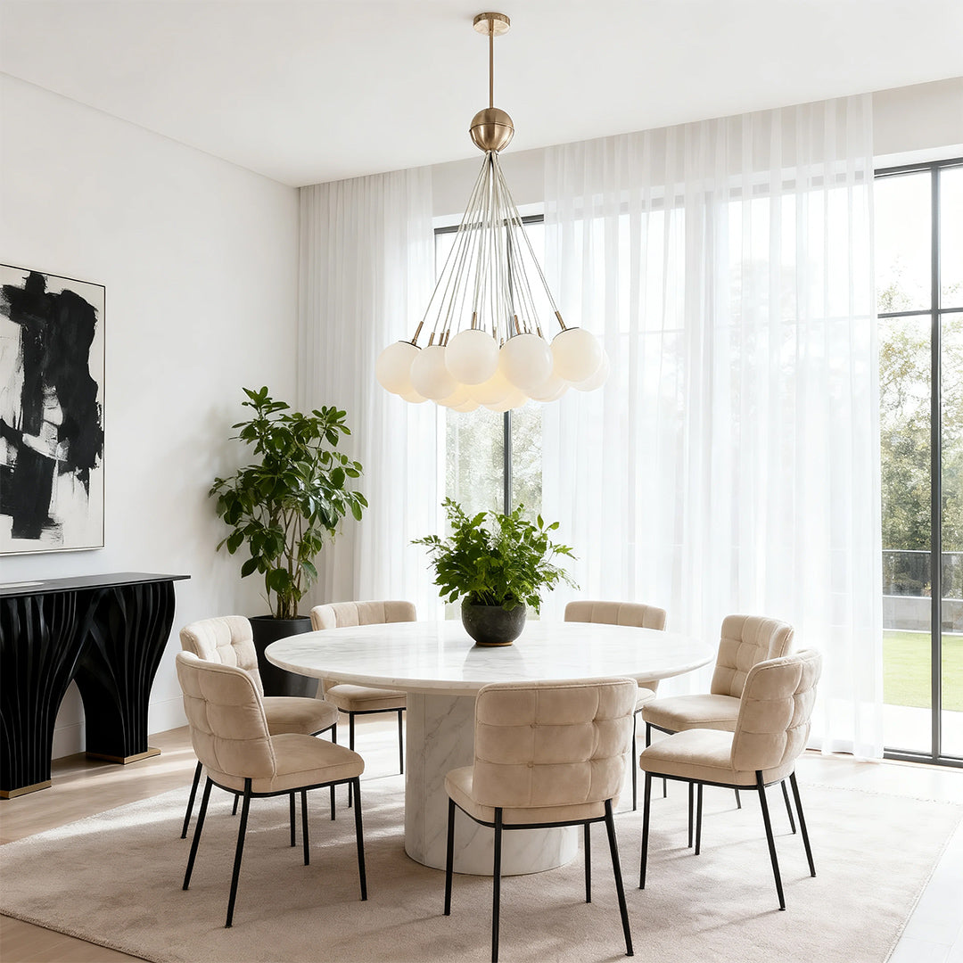 Bubble Glass Chandelier — Gold Metal Frame, Transparent Glass, E12, Adjustable Rod, 28.9"
