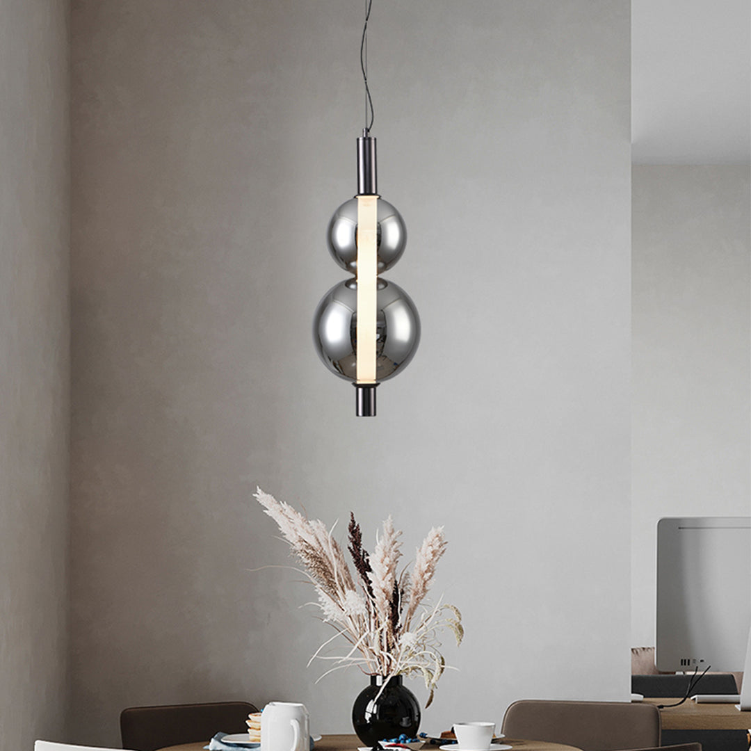Modern Minimalist Branch Pendant Light — Wrought Iron, Smoke Grey Glass, 1-to-3-Light LED, Three-Color Dimming