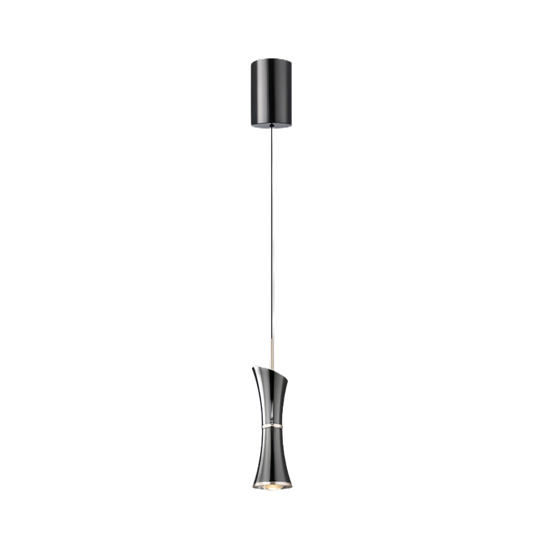 Hourglass Mini Pendant — Pearl Black Aluminum, Acrylic K9 Crystal Lens, 7W, Three-Color Dimming, 1-Light