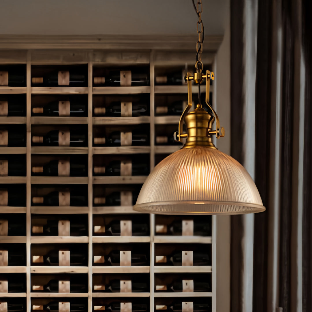 Retro Industrial Striped Glass Pendant — Iron, E27, Adjustable Chain, 30cm or 38cm