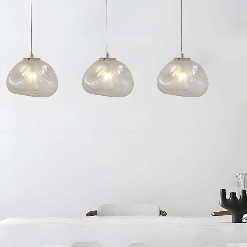 Hand-Blown Textured Glass Mini Pendant — Steel Wire, 12W 3000K, Available in Teal or Ash