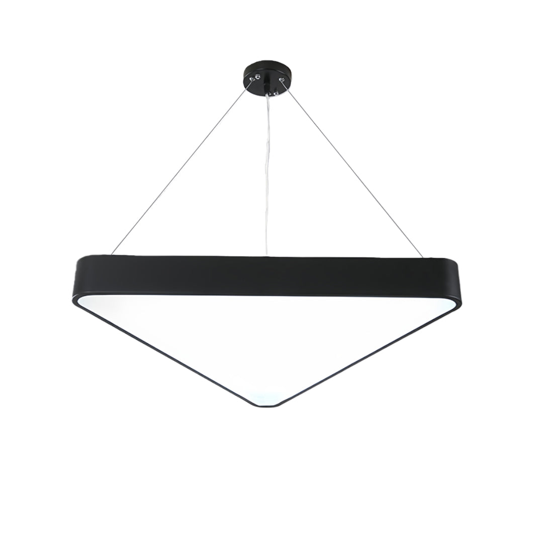 Triangular Geometric LED Chandelier — Black Iron with White Acrylic, Adjustable 39.4" Chain, 5 Sizes