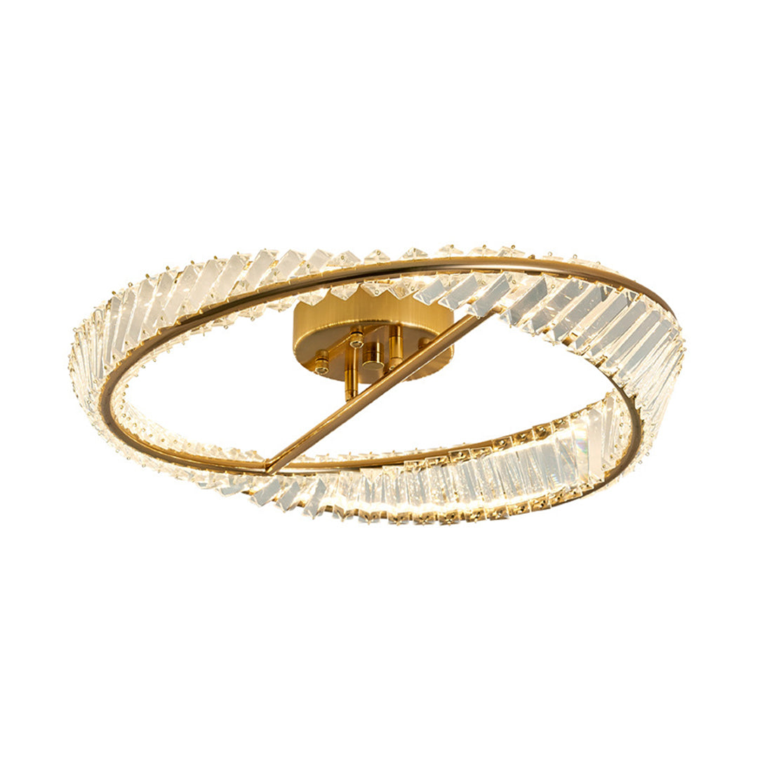 Möbius Ring Flush-Mount Crystal Chandelier — Gold, K9 Crystal, 3-Step Dimming, 54W–90W, 19.7"–31.5"