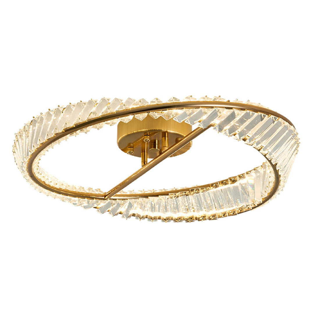 Möbius Ring Flush-Mount Crystal Chandelier — Gold, K9 Crystal, 3-Step Dimming, 54W–90W, 19.7"–31.5"