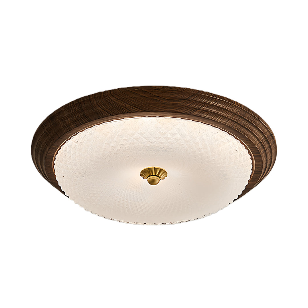 Art Deco Flush-Mount Ceiling Light — Walnut-Tone Iron, Transparent Glass, Full-Spectrum LED, 3-Step Dimming (3000K/4500K/6000K)
