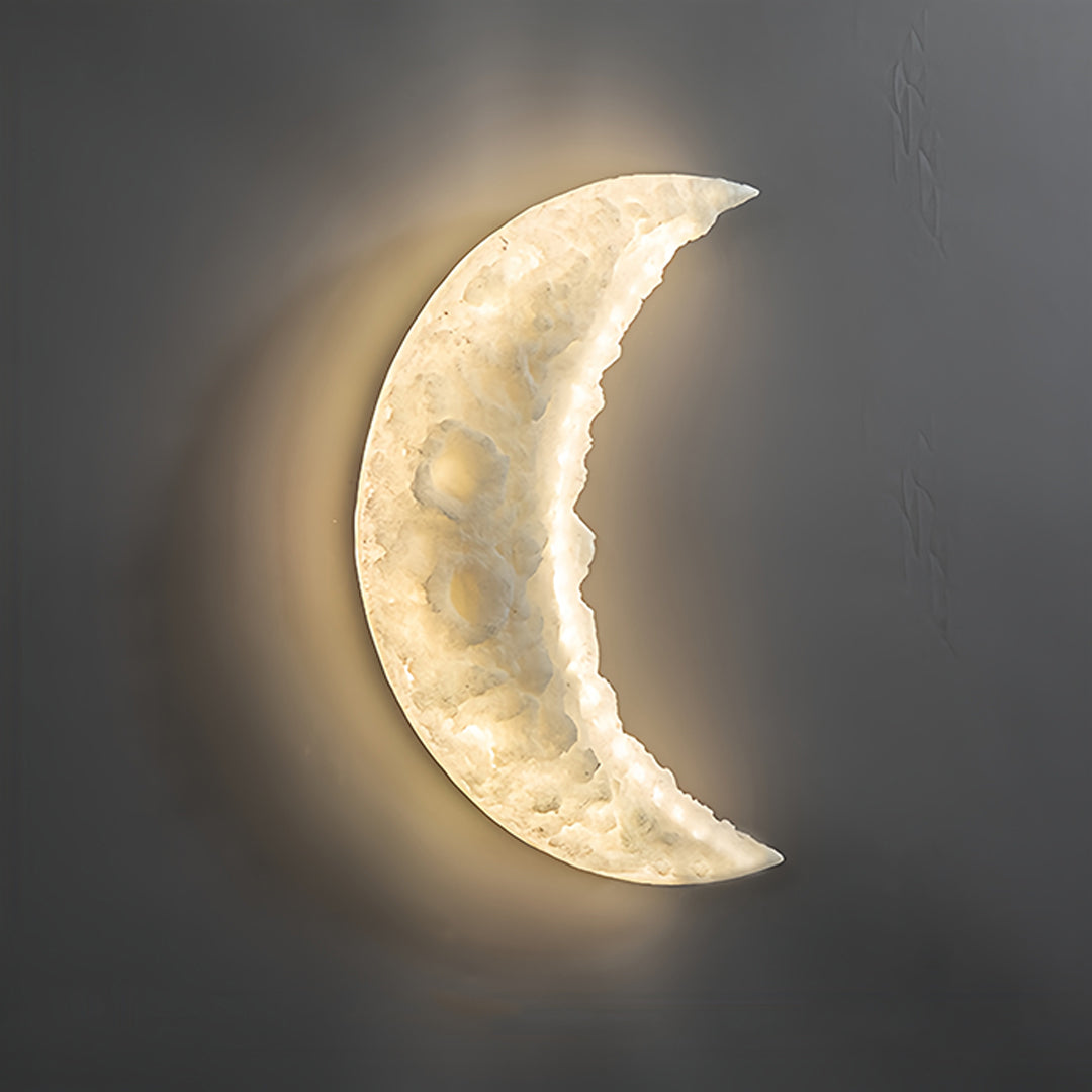 Crescent Moon Diffused Wall Sconce — White Resin & Acrylic, LED, 3-Step Dimming, 12W / 19W, 38cm / 58cm