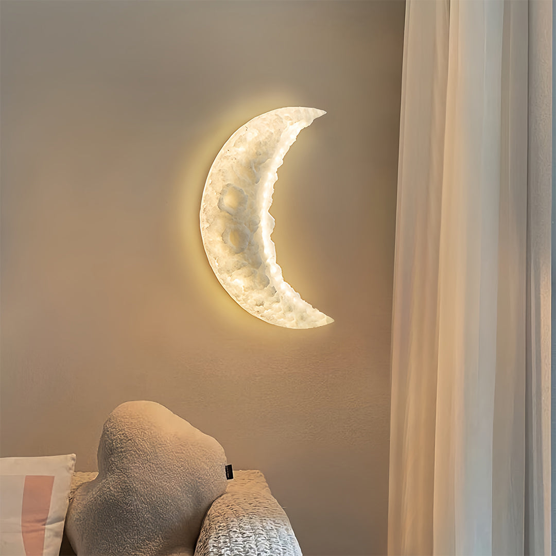 Crescent Moon Diffused Wall Sconce — White Resin & Acrylic, LED, 3-Step Dimming, 12W / 19W, 38cm / 58cm