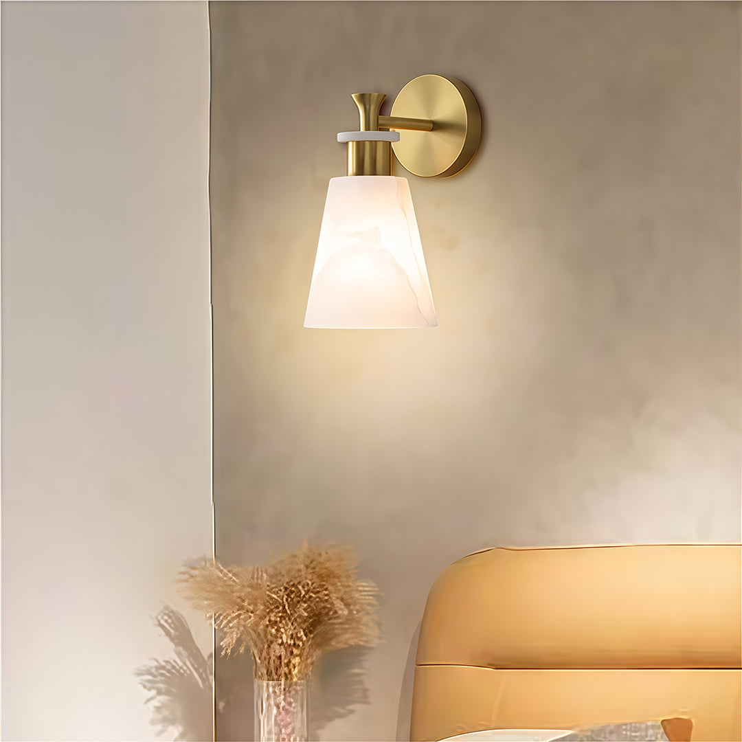 Minimalist Brass and Marble Wall Sconce — Copper Finish, E14, Hardwired