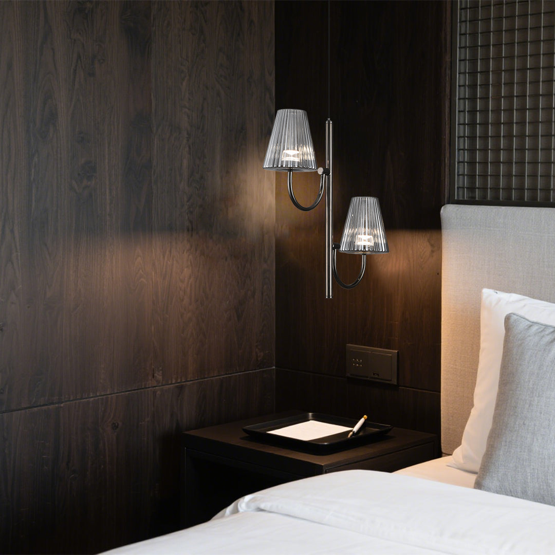 Minimalist Industrial Cone Pendant Light — Pearl Black Aluminum, Ash-Gray Glass, 2- or 3-Light, 12W / 18W, 3-Step Dimming
