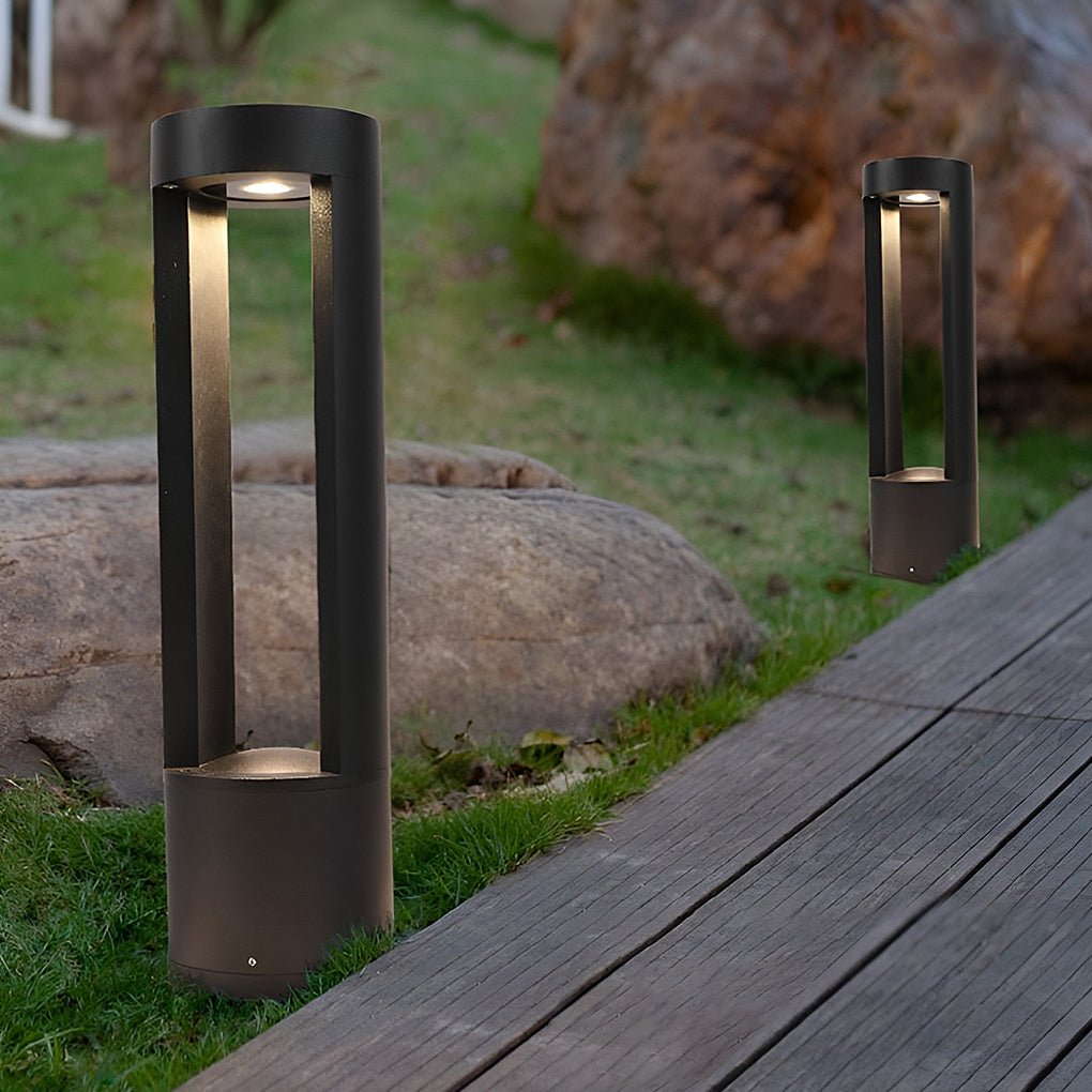 elegant waterproof black led outdoor bollard lights hollow cylindrical design for stylish exterior illumination