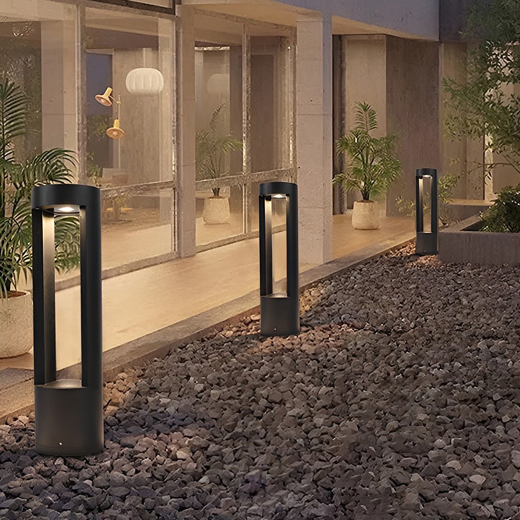 elegant waterproof black led outdoor bollard lights hollow cylindrical design for stylish exterior illumination