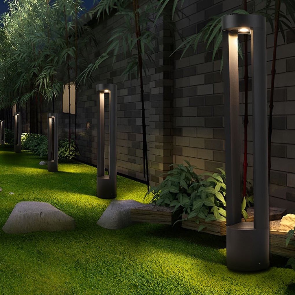 elegant waterproof black led outdoor bollard lights hollow cylindrical design for stylish exterior illumination
