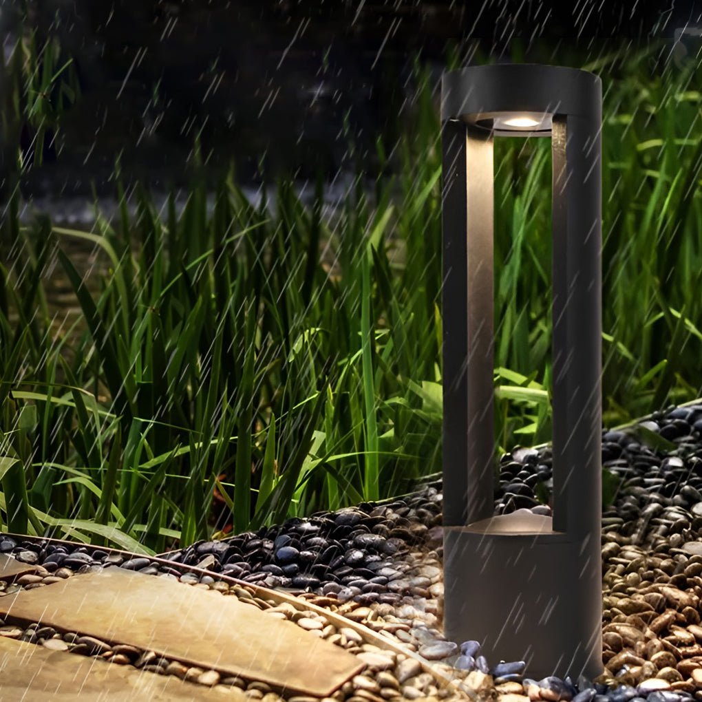 elegant waterproof black led outdoor bollard lights hollow cylindrical design for stylish exterior illumination