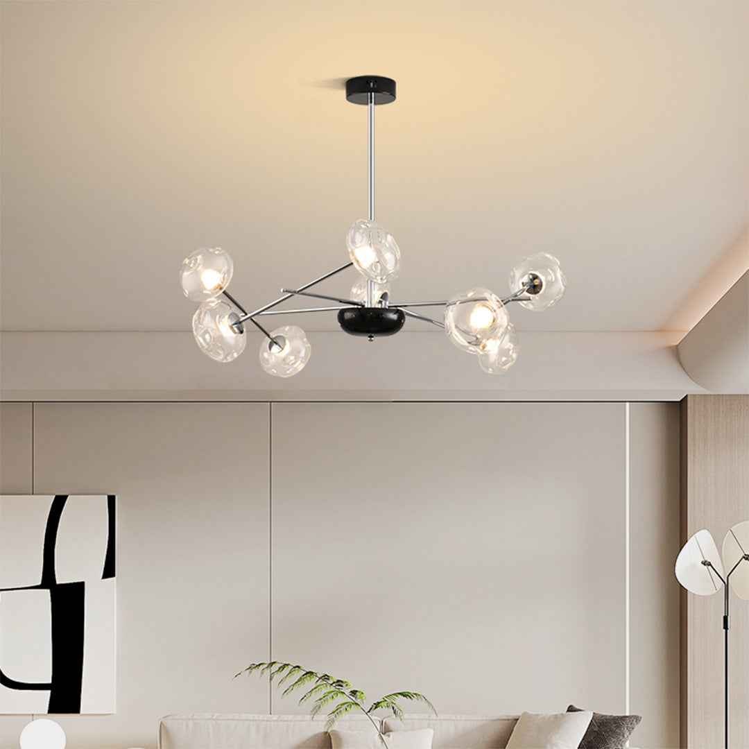 Magic Bean LED Chandelier — Iron with Pleated Glass Shades, Tri-Color Dimmable, RA≥97, 6-, 8-, or 10-Light