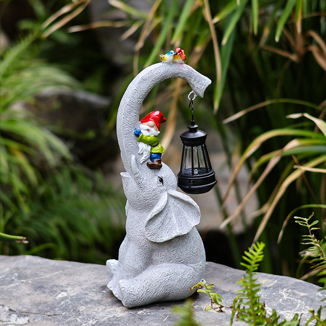 Elephant Solar Garden Light — Handcrafted UV-Resistant Resin, LED, IP44, Warm White, Dusk-to-Dawn