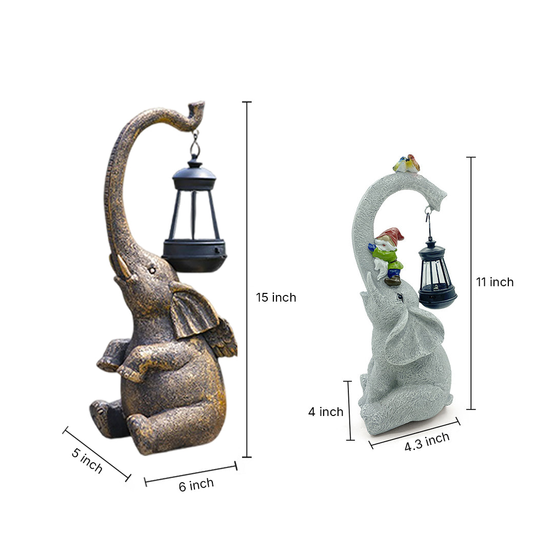 Elephant Solar Garden Light — Handcrafted UV-Resistant Resin, LED, IP44, Warm White, Dusk-to-Dawn