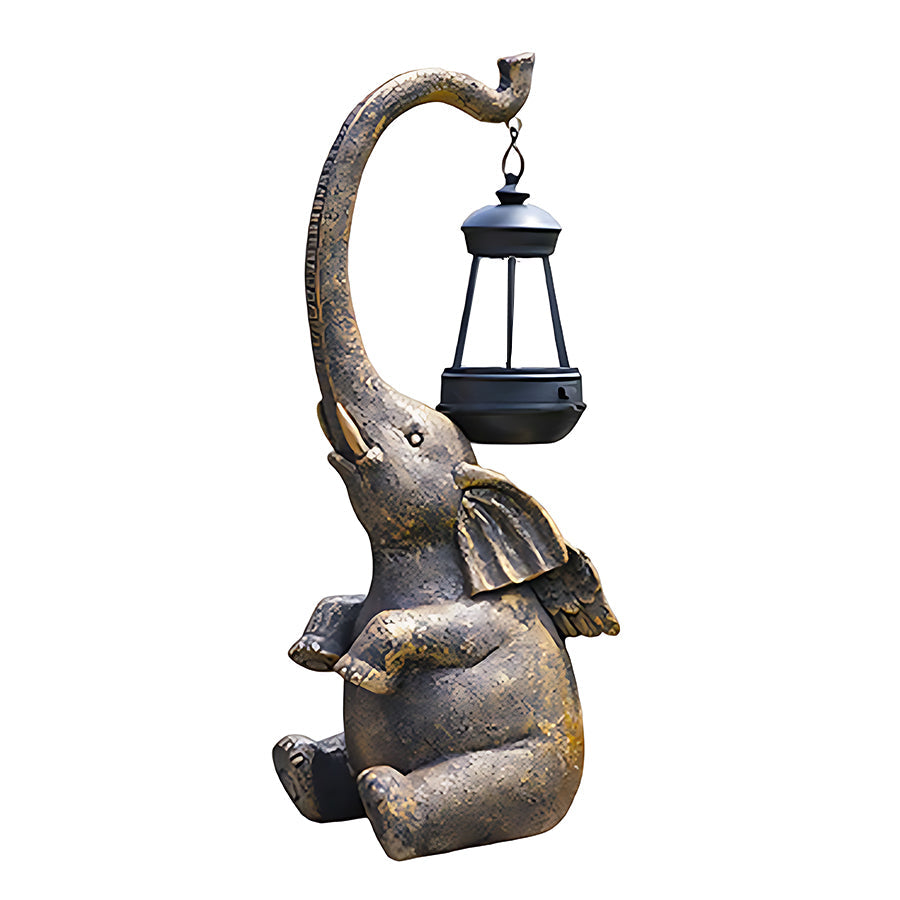 Elephant Solar Garden Light — Handcrafted UV-Resistant Resin, LED, IP44, Warm White, Dusk-to-Dawn
