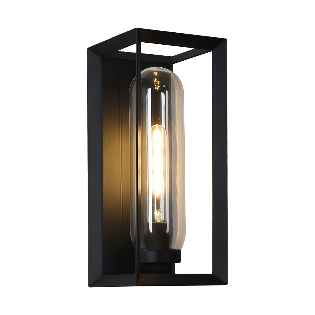 Modern Square Outdoor Wall Sconce — Black, Metal, IP54 Waterproof, E27 Hardwired