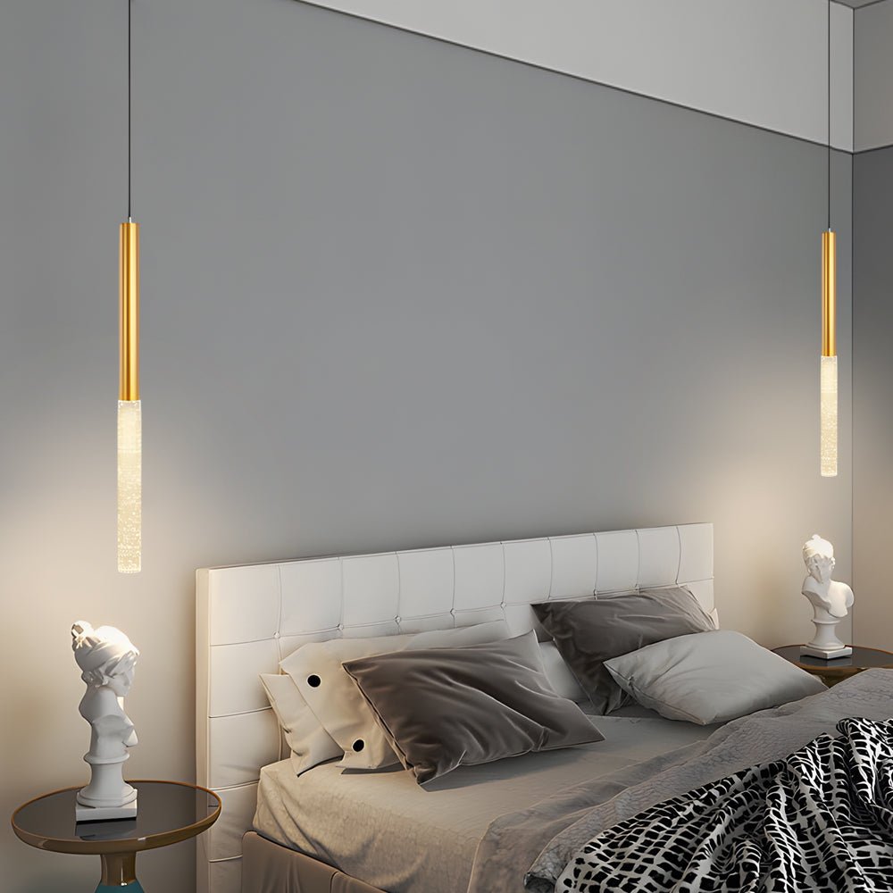 Elongated Cylinder Bubble Mini Pendant — Gold Aluminum, 12W LED, 3-Step Dimming (3000K/4500K/6000K)