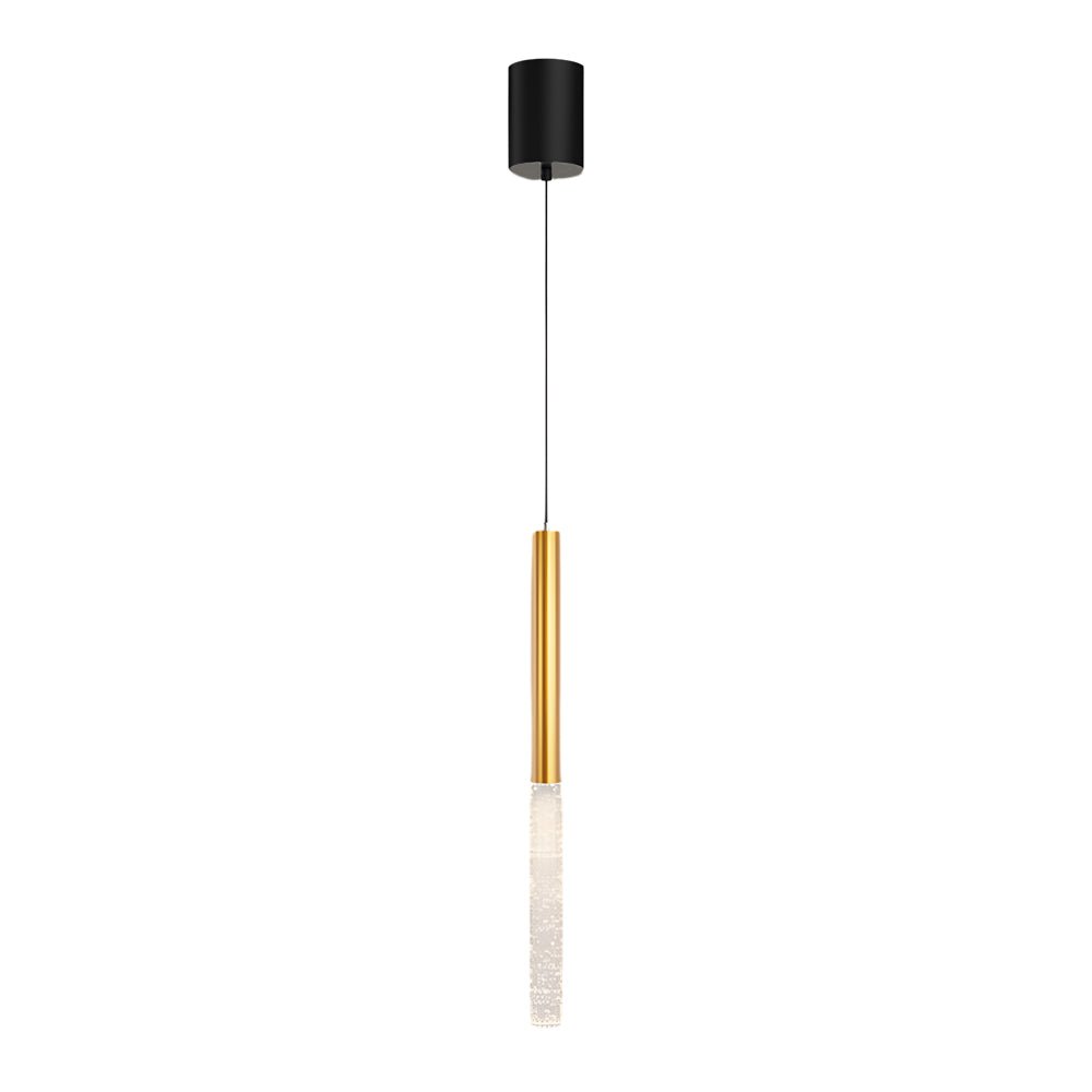 Elongated Cylinder Bubble Mini Pendant — Gold Aluminum, 12W LED, 3-Step Dimming (3000K/4500K/6000K)