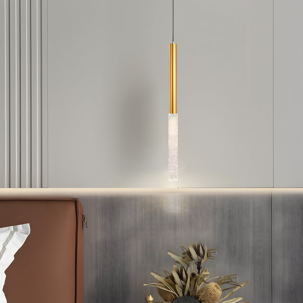 Elongated Cylinder Bubble Mini Pendant — Gold Aluminum, 12W LED, 3-Step Dimming (3000K/4500K/6000K)