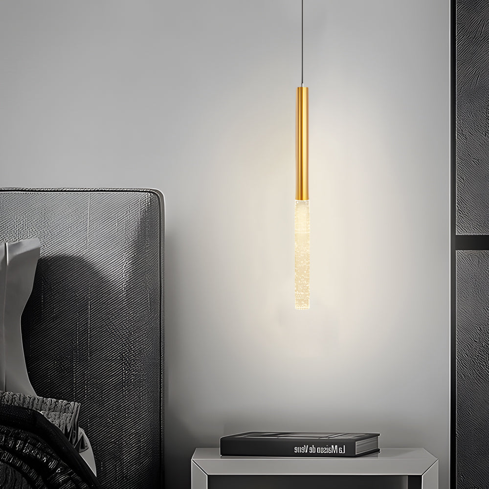 Elongated Cylinder Bubble Mini Pendant — Gold Aluminum, 12W LED, 3-Step Dimming (3000K/4500K/6000K)
