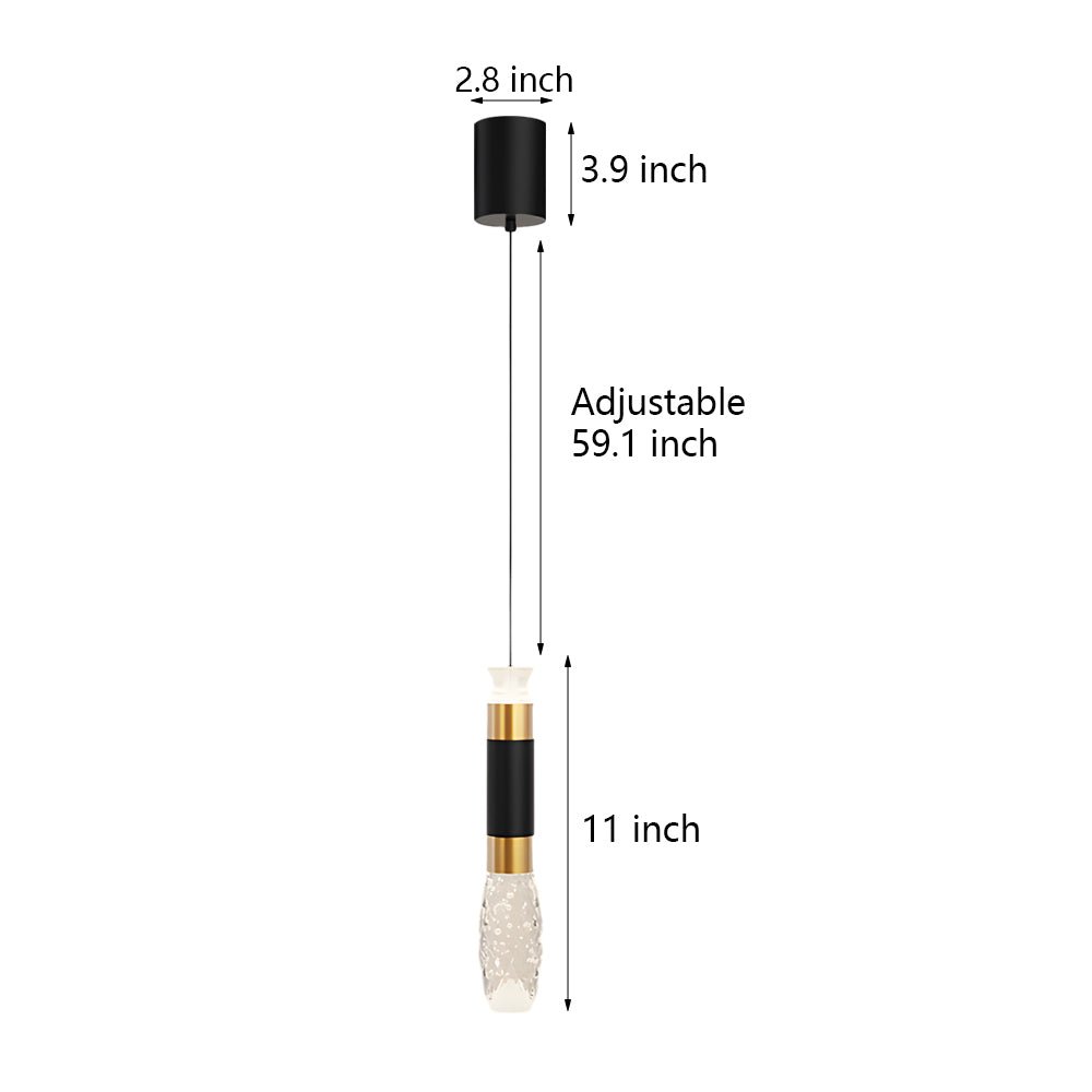 Cylindrical Mini Pendant Light — Black and Gold Aluminum, 10W LED, 3-Step Dimming (3000K/4500K/6000K)