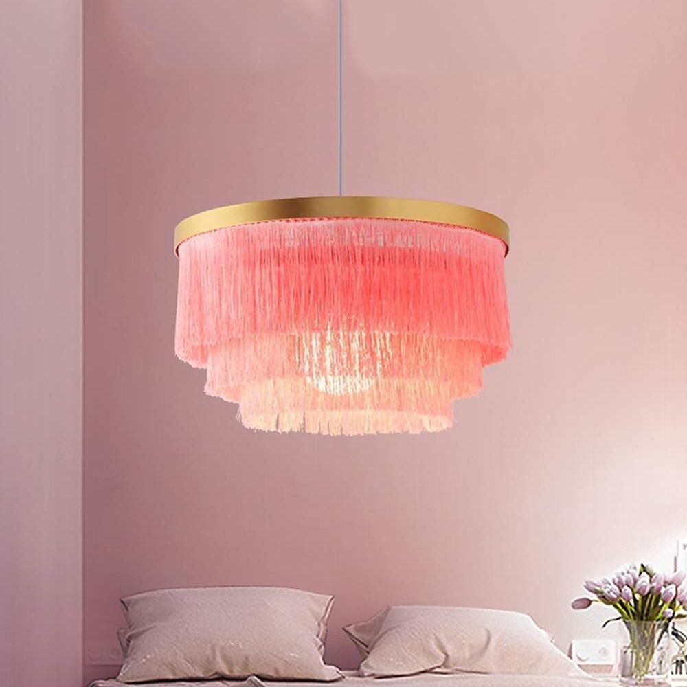 Gradated Drum Chandelier — Metal and Fabric Shade, LED-Compatible, 17" Diameter, 39" Adjustable Cord