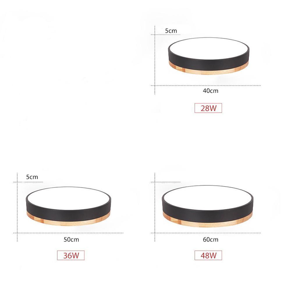 Circular Drum LED Flush-Mount Ceiling Light — Metal and Wood, 16", Three-Color Dimming, Remote Control