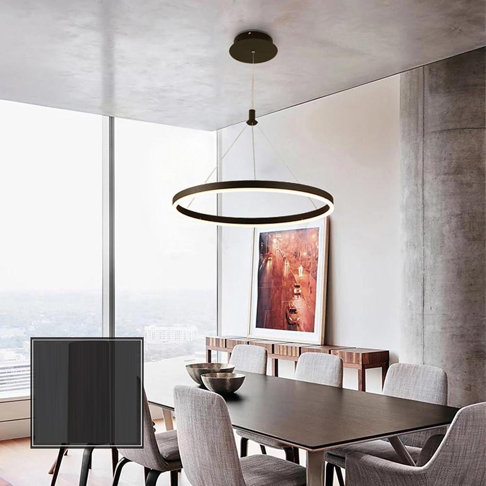 Corona Ring Pendant Chandelier — Aluminum & Acrylic, Dimmable LED, 12", 16", or 24", Remote Control, Matte Black