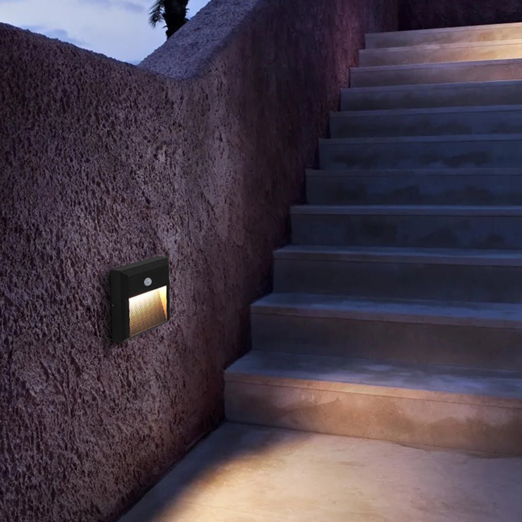 Embedded Motion Sensor LED Step Light — Aluminum & Glass, IP54, 110° Detection, Courtyard & Terrace