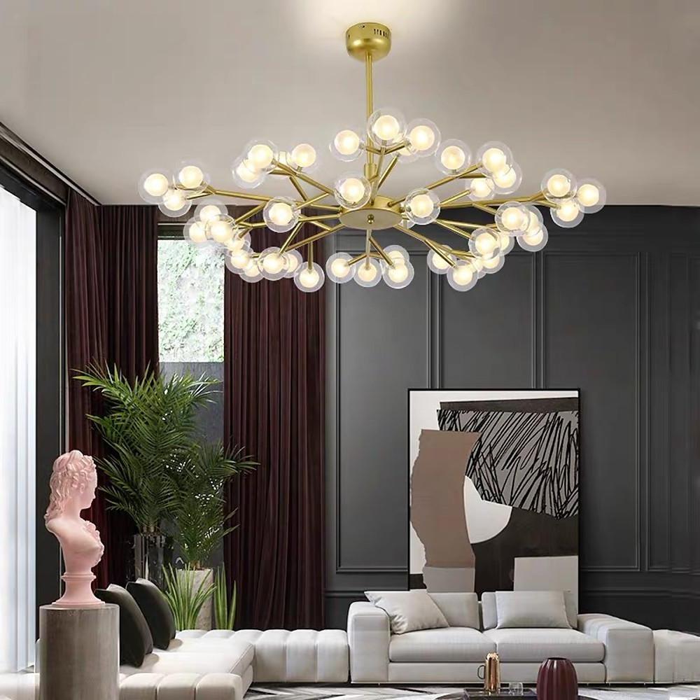 Modern 45-Light Glass Cluster Chandelier — Metal, Black or Gold, 39" Diameter, 3W LED