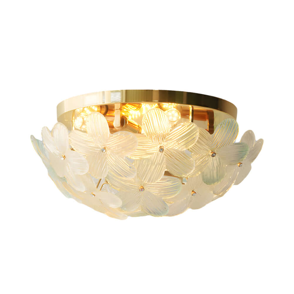 French Petal Glass Semi Flush-Mount — Iron Body, E14, 6-Light or 9-Light, Pink / Blue / Mint Green