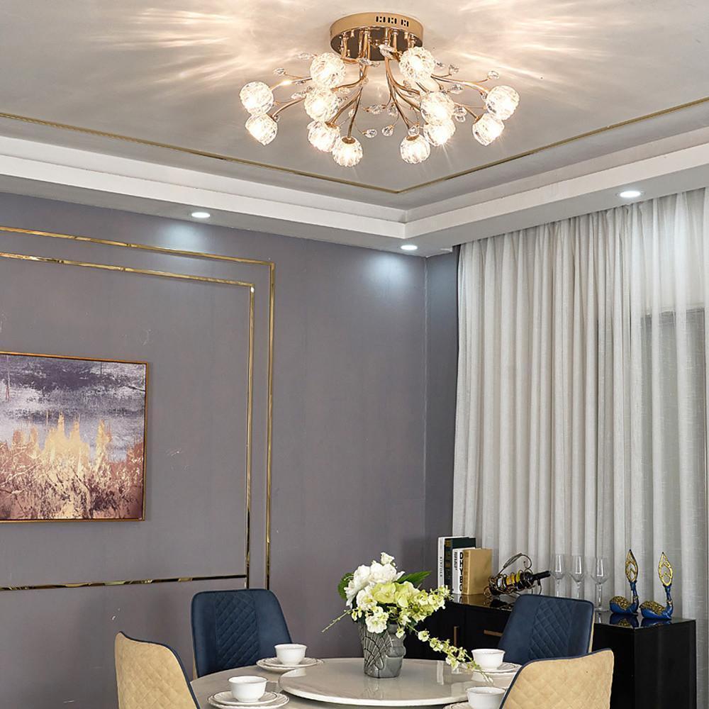 Crystal Cluster Globe Flush-Mount — Gold, Glass, LED, 12- or 15-Light, 31", 3000K
