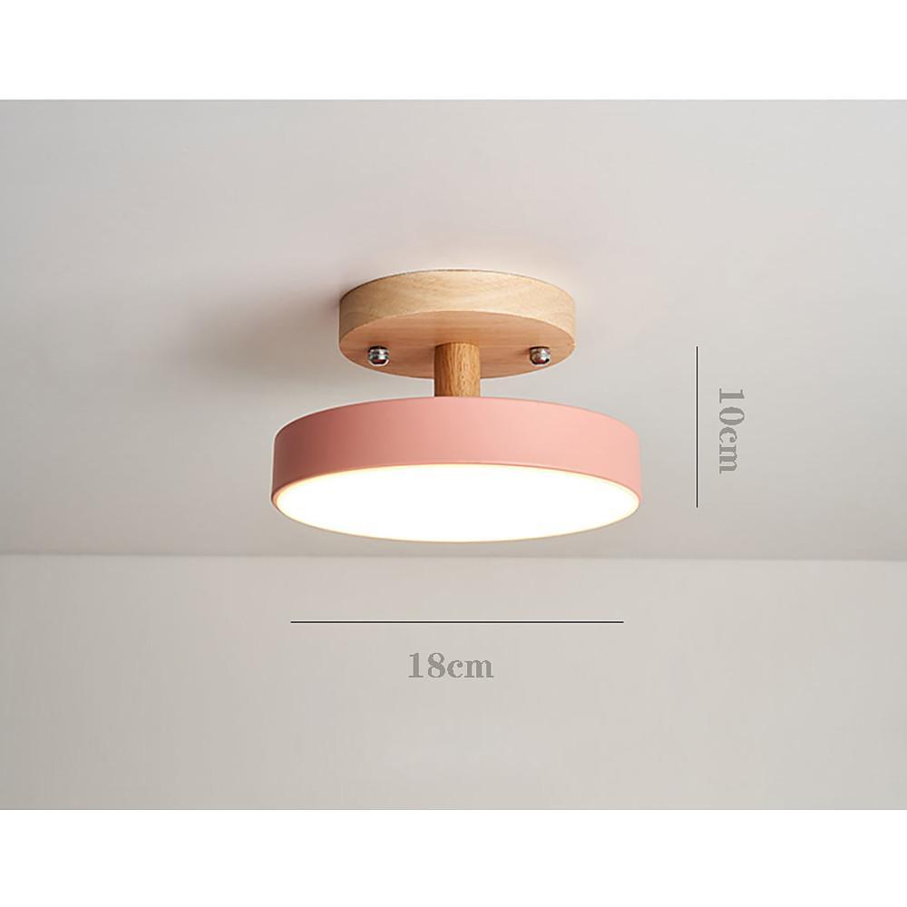 Round Minimalist Drum Flush-Mount — Metal and Wood, 14W LED Integrated, 7"