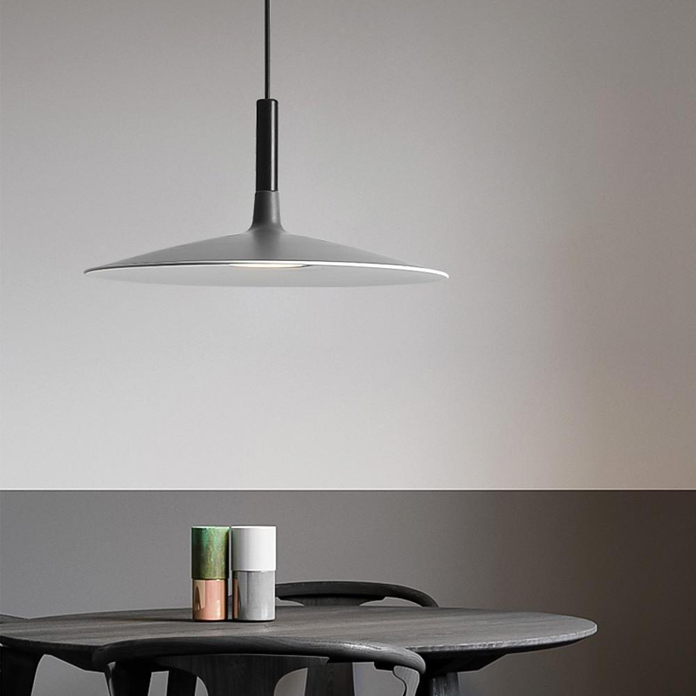 Flat Circular Mini Pendant — Metal, Industrial Modern, Adjustable 47" Cord, LED Included