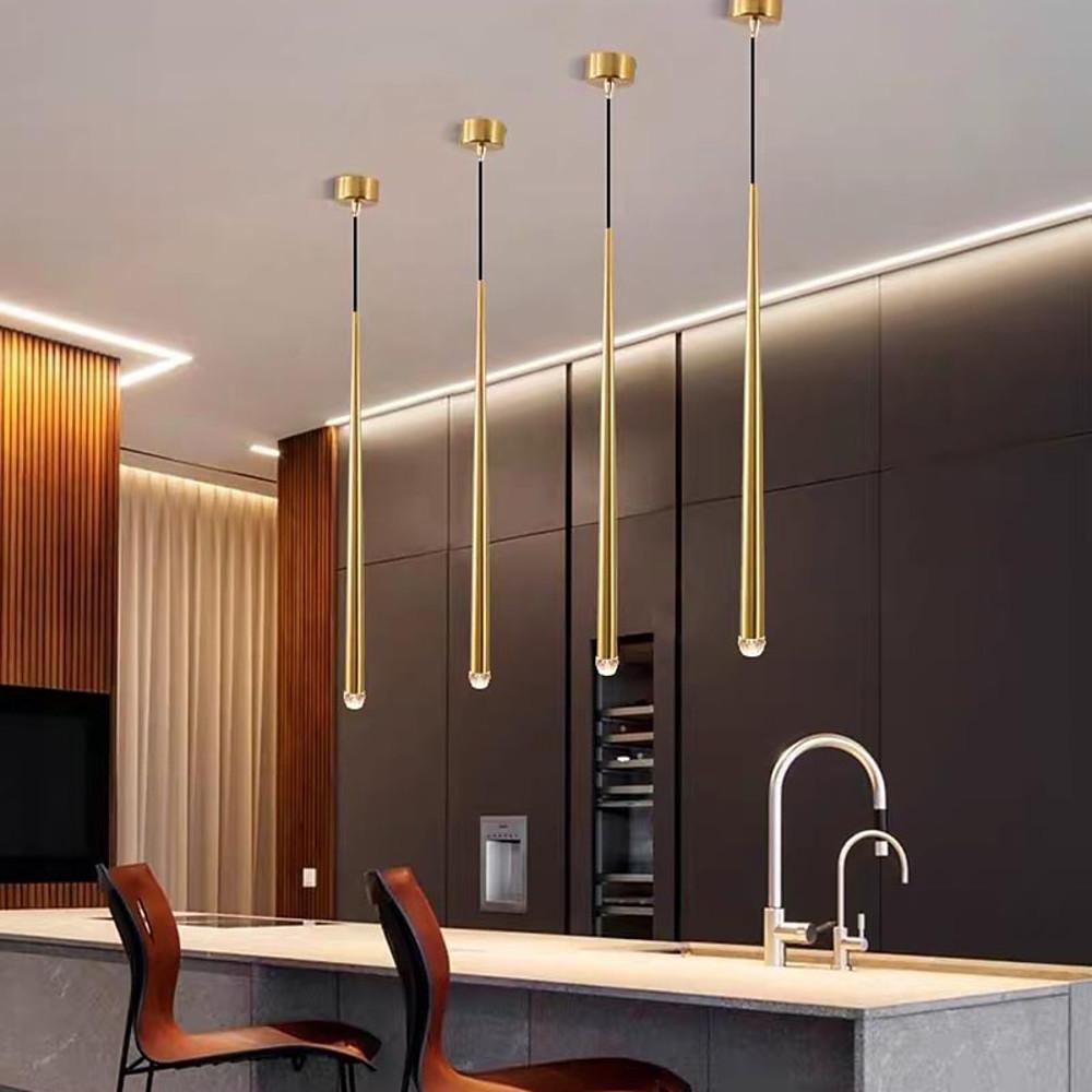 Elongated Cylinder Mini Pendant — Metal and Acrylic, LED 3000K, 1" Dia × 23", 59" Adjustable Cord